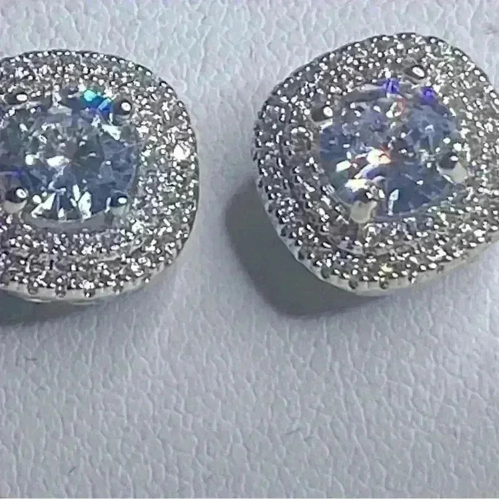 Silver & Simulated Stone with Halo Earrings
